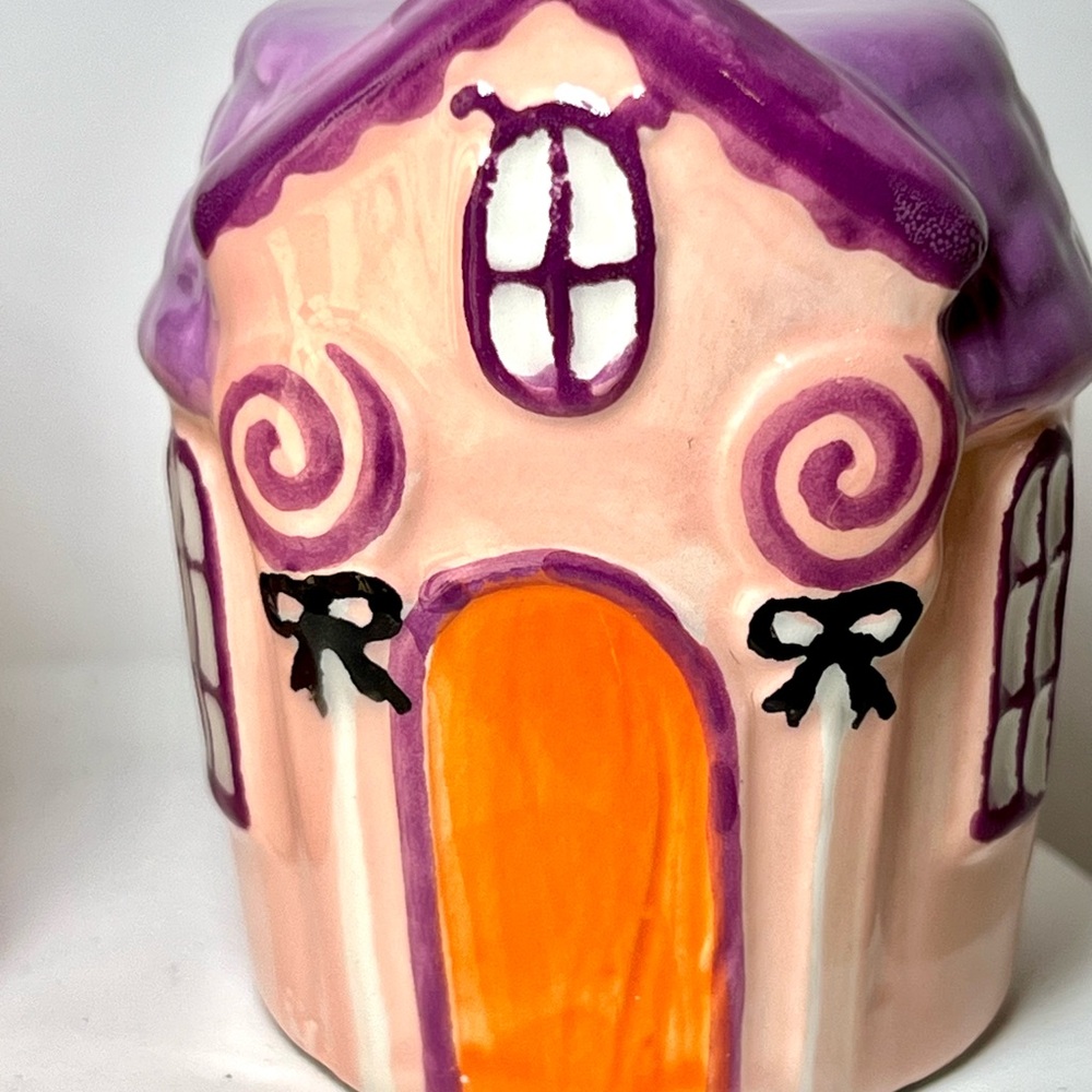 Halloween Pink & Purple Haunted House Salt & Pepper Shakers Gingerbread Style - Picture 4 of 9